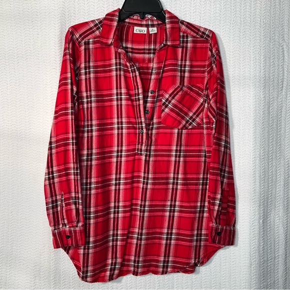 cato / red and black plaid oversized button up top size medium - Picture 1 of 8